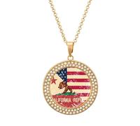 Vintage U.S.A And California State Flag Round Pendant Necklace Diamond Edging Brilliant Personalized Jewelry Gifts for Women Golden-style