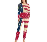Vintage U.S.A And Georgia State Flag Soft Womens Pyjamas Set Long Sleeve Warm Fit Loungewear with Pockets