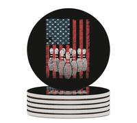 Vintage U.S.A Flag Bowling Ceramic Coasters for Cup with Cork Base Round Anti-Slip Drink Mats Home Kitchen Decor