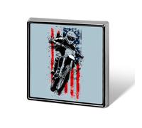 Vintage U.S.A Flag with Biker Square Metal Badge Holder Memorial Brooch Button Lapel Pins Kit for Men Women