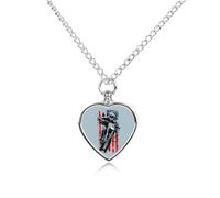 Vintage U.S.A Flag with Dirt Biker Pet Ashes Necklace Heart Silver Classic Pet Pendant Memorials Funerary for Dog Cat Lover