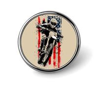 Vintage U.S.A Flag with Dirt Biker Round Badge Pin Metal Memorial Brooch Button Lapel Pins for Backpack Wedding