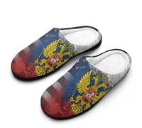 Vintage U.S.A. Russia Eagles Flags Mens Winter Warm Slippers Rubber Sole Comfortable Cotton House Shoes For Daily Wear 9-10（42-43）