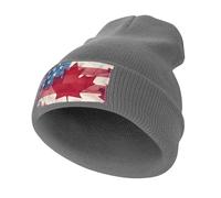 Vintage U.S. And Canada Flag Men‘s Soft Beanie Hat Winter Warm Slouchy Knit Cuff Cap for Women