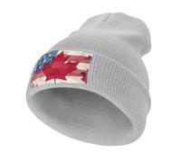 Vintage U.S. And Canada Flag Men‘s Soft Beanie Hat Winter Warm Slouchy Knit Cuff Cap for Women