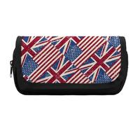 Vintage U.S. and England Flags Cute Double Pencil Case Large Capacity Portable Pen Pouch with Zippered