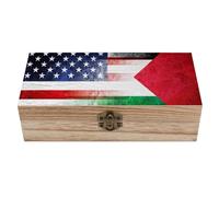 Vintage U.S. And Palestine Flag Wooden Decorative Boxes with Hinged Lid Small Storage Treasure Box for Keepsake Jewelry