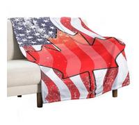 Vintage U.S. Canadian Flag Lightweight Blanket Throw Warm Flannel Blankets Soft Throws for Bed Couch Sofa