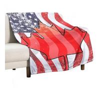 Vintage U.S. Canadian Flag Lightweight Blanket Throw Warm Flannel Blankets Soft Throws for Bed Couch Sofa