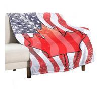 Vintage U.S. Canadian Flag Lightweight Blanket Throw Warm Flannel Blankets Soft Throws for Bed Couch Sofa