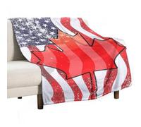 Vintage U.S. Canadian Flag Lightweight Blanket Throw Warm Flannel Blankets Soft Throws for Bed Couch Sofa