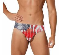 Vintage U.S. Canadian Flag Printed Swim Briefs for Men Sexy Bikini Swimwear Elastic Beach Trunks Bathing Suit