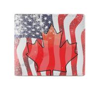 Vintage U.S. Canadian Flag Trendy Bifold Wallet for Men Classic Lightweight ID Window Leather Wallets