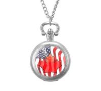 Vintage U.S. Canadian Flag Vintage Pocket Watches Roman Numerals Quaretz Watch with Chain Christmas Birthday Gifts Silver-Style
