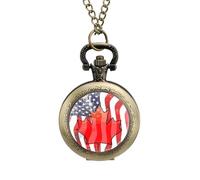 Vintage U.S. Canadian Flag Vintage Pocket Watches Roman Numerals Quaretz Watch with Chain Christmas Birthday Gifts Coppery-Style