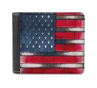 Vintage U.S. Flag Leather Bifold Wallet for Men Slim Card Cases with 6 Slot Minimalist Purse Coin Clip