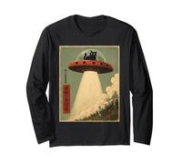 Vintage UFO Abducting Cat Alien Abduction Graphic Men Women Long Sleeve T-Shirt