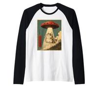 Vintage UFO Abducting Cat Alien Abduction Graphic Men Women Raglan Baseball Tee