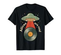 Vintage UFO Abduction Vinyl Record Player Retro Music Lover T-Shirt
