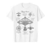 Vintage UFO Blueprint Alien Spacecraft Inventor Sketch Value Graphic T-Shirt, Men, White, L
