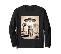 Vintage UFO Cowboy Cat Feline Humor Long Sleeve T-Shirt