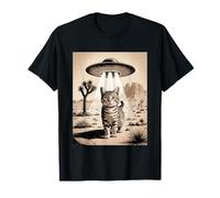 Vintage UFO Cowboy Cat Feline Humor T-Shirt