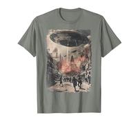 Vintage UFO/UAP Invasion Alien War Armageddon UFO T-Shirt, Men, Olive Heather, X-Large