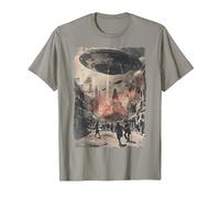 Vintage UFO/UAP Invasion Alien War Armageddon UFO T-Shirt, Men, Slate Grey, 3X-Large