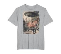 Vintage UFO/UAP Invasion Alien War Armageddon UFO T-Shirt, Men's Big and Tall, Heather Grey, 6X Tall