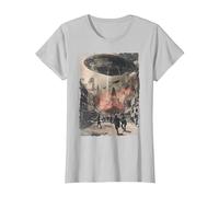 Vintage UFO/UAP Invasion Alien War Armageddon UFO T-Shirt, Women, Silver Grey, X-Small
