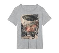 Vintage UFO/UAP Invasion Alien War Armageddon UFO T-Shirt, Women's Plus, Heather Grey, 1X