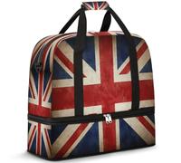 Vintage UK British Flag Travel Duffel Bag for Women Men, Foldable Sports Gym Bag Weekend Overnight Totes Carry on Cabin Bag with Shoes Compartment