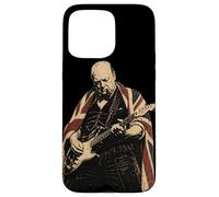 Vintage UK Flag Winston Churchill Playing Guitar Case for iPhone 15 Pro Max