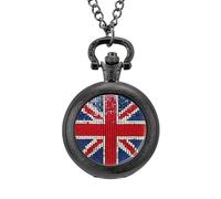Vintage UK London British Flag Pocket Watch Vintage Quartz Pocket Watches with Chain for Men Women Black-Style