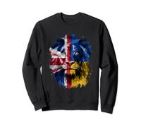 Vintage UK & Ukraine Flag Lion Face Ukrainian Britain Roots Sweatshirt