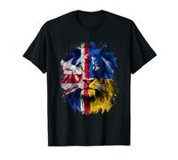Vintage UK & Ukraine Flag Lion Face Ukrainian Britain Roots T-Shirt