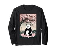 Vintage Ukiyo-e Art Japanese Cute Panda Cherry Blossom Pink Long Sleeve T-Shirt