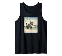 Vintage Ukiyo-e Cat Mount Fuji Cherry Blossom Japanese Art Tank Top