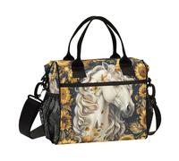 Vintage unicorns Sunflowers Lunch Box for Men Thermal Lunch Bag Heavy Duty with Shoulder Strap Teenage Camping M