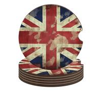Vintage Union Jack British Flag Car Coasters, 6PCS Non-Slip Car Cup Holder Coasters with Cork Base, Heat Resistant & Waterproof Drink Coaster for Women Men