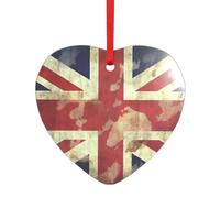 Vintage Union Jack British Flag Christmas Ornament Heart Shape Acrylic Hanging Ornaments for Home Decoration 2024 Gifts Acrylic Pendants with Red Rope Christmas Tree Decorations for Holiday Party