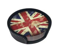 Vintage Union Jack British Flag Coasters for Drinks Set of 6 Waterproof Insulated Mug Cup Coasters with Holder Non-Slip Car Coasters for Office Coffee Table Home Decor
