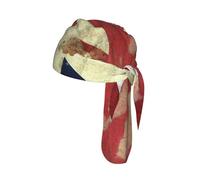 Vintage Union Jack British Flag Doo Rags for Men, Breathable Cooling Skull Caps Head Wrap Wicking Pirate Hat Helmet Liner for Cycling Motorcycle Black