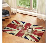 Vintage Union Jack British Flag Pet Feeding Mat 40x60cm, Absorbent Dog Mat for Food and Water Bowl, PU Leather Cat Food Mat Waterproof Dog Bowl Mats Quick Dry Pet Placemats-No Stains