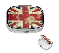 Vintage Union Jack British Flag Pill Box Portable Small Pill Case 2 Compartment Metal Pill Vitamins Holder Organizer Cute Travel Pillbox for Purse Pocket