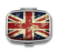 Vintage Union Jack British Flag Pill Case 2 Compartment Metal Small Pill Box Travel Pill Organizer Portable Medicine Container Mini Daily Medication Holder for Vitamin Container Fish Oil