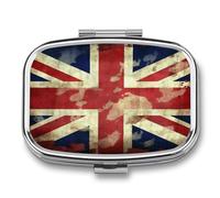 Vintage Union Jack British Flag Pill Case Portable Medicine Organizer Compact Travel Pill Box Small Metal Medicine Box for Purse Pocket Pill Container Holder 2 Compartments Medication Holder