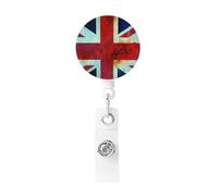 Vintage Union Jack British Flag Printed Retractable Badge Holders with Key Ring Badge Reel Badge Clip Id Card Holders for Work Office Doctor Employee