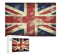 Vintage Union Jack British Flag Puzzles for Adults Wooden Jigsaw Puzzle with Storage Box Personalized Exquisite Wooden Puzzle for Home Wall Decorative Puzzles&Relaxing Gifts 1000 PCS Pieces