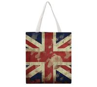 Vintage Union Jack British Flag Tote Bag, Aesthetic Canvas Tote Bag Reusable Grocery Shopping Bag for Women Men